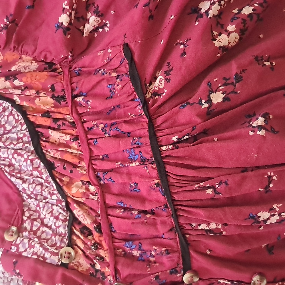 Free People Paloma Floral Button Up Peasant Blouse Top - Picture 7 of 7